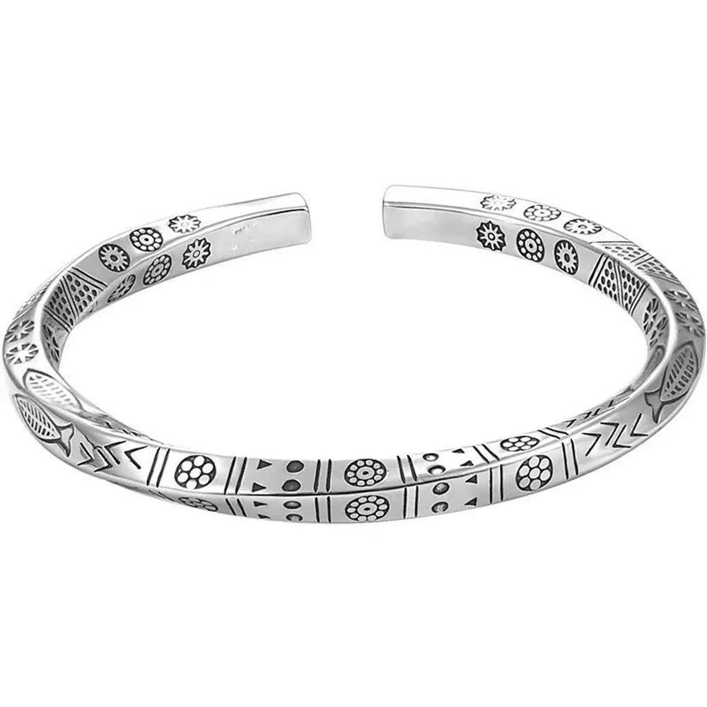 925 Sterling Silver Men Open Bracelet Bohemian mobius Loop Bracelet For Women Totem Trendy Jewelry Accessories
