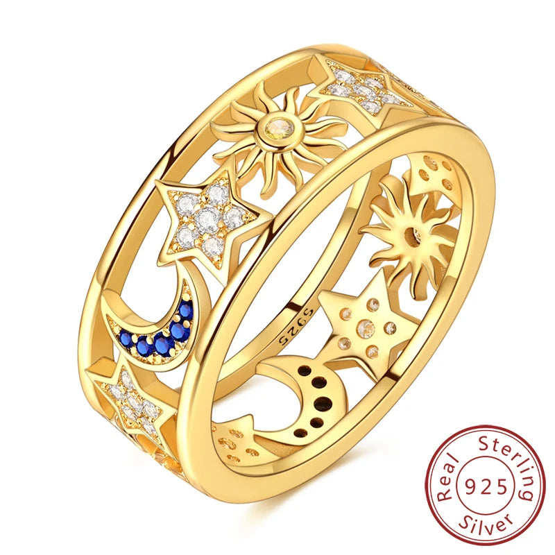 Rings 925 Sterling Silver Gold Star Moon Heart Watch Firefly Ring Adjustable Ring for Original Women Girl Fashion Jewelry Gifts