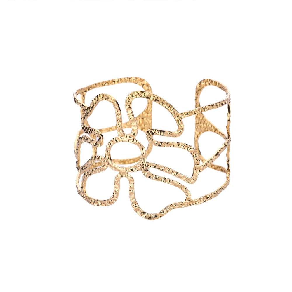 Vintage Flower Bangles For Women Gold Color Stainless Steel Flower Bangles Bracelets Femme Jewelry Party Gift pulseras