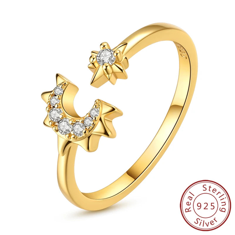 Rings 925 Sterling Silver Gold Star Moon Heart Watch Firefly Ring Adjustable Ring for Original Women Girl Fashion Jewelry Gifts