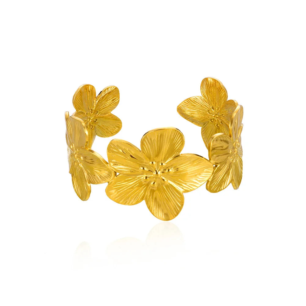 Vintage Flower Bangles For Women Gold Color Stainless Steel Flower Bangles Bracelets Femme Jewelry Party Gift pulseras