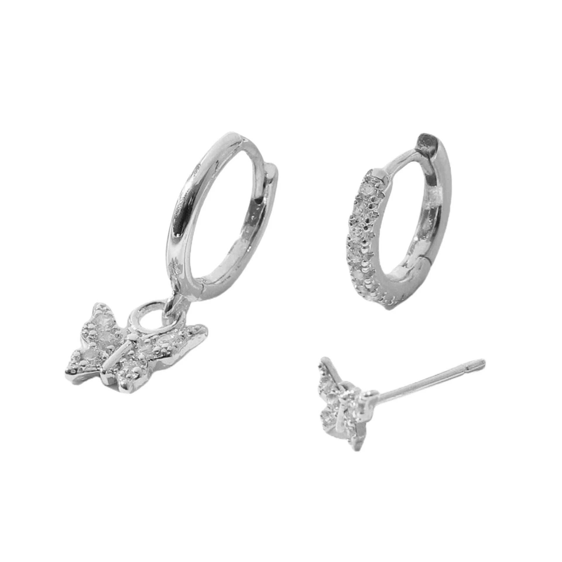 3 יחידות עגילי חישוק תלויים ייחודיים עם זירקונים מעוקבים לנשים עגילי חישוק זעירים עם 3 חורים לא תואמים באוזן