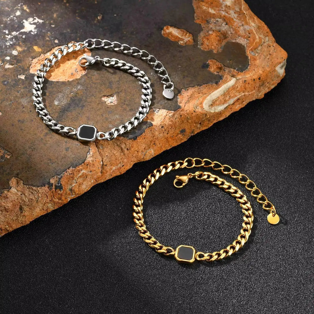 Vnox 5mm Width Adjustable Chain Bracelet for Men, Stainless Steel Acrylic Six-Sided Polished Jewelry Gifts for Husband Son‌ Him