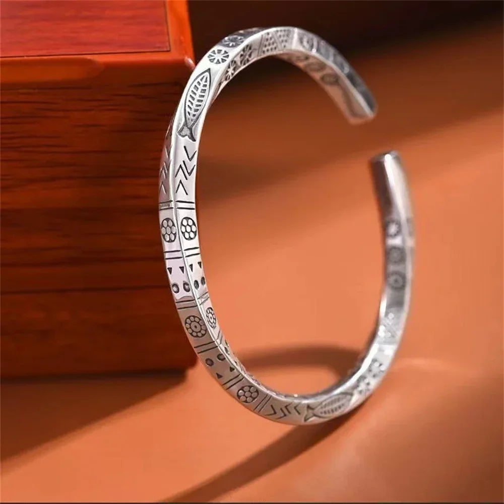 925 Sterling Silver Men Open Bracelet Bohemian mobius Loop Bracelet For Women Totem Trendy Jewelry Accessories