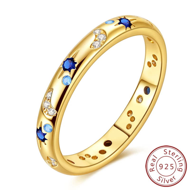 Rings 925 Sterling Silver Gold Star Moon Heart Watch Firefly Ring Adjustable Ring for Original Women Girl Fashion Jewelry Gifts