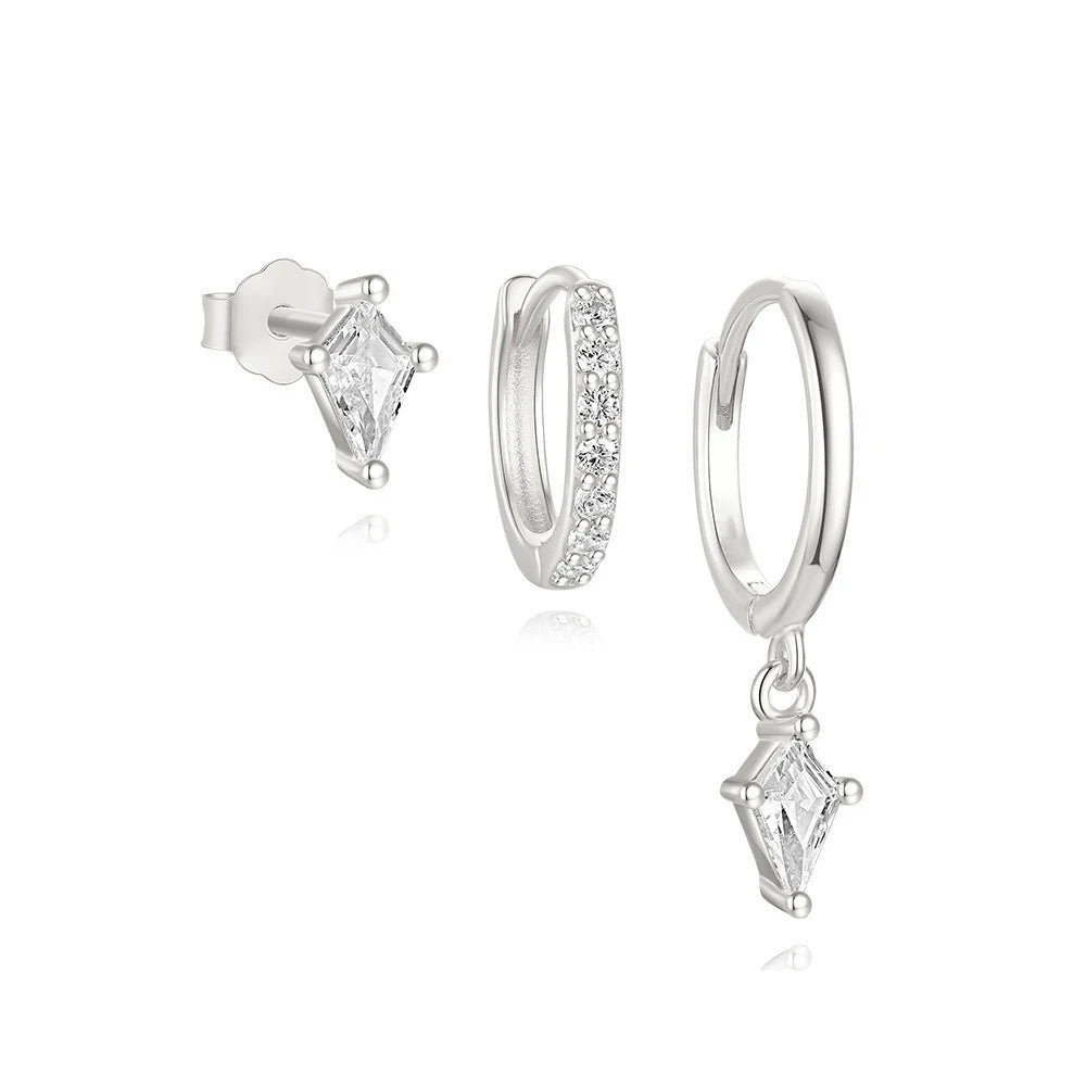 3 יחידות עגילי חישוק תלויים ייחודיים עם זירקונים מעוקבים לנשים עגילי חישוק זעירים עם 3 חורים לא תואמים באוזן