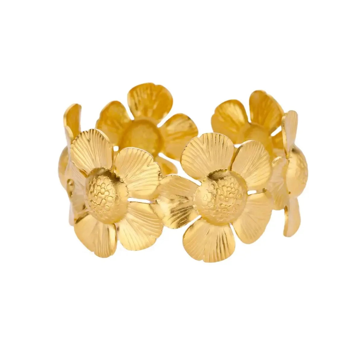 Vintage Flower Bangles For Women Gold Color Stainless Steel Flower Bangles Bracelets Femme Jewelry Party Gift pulseras
