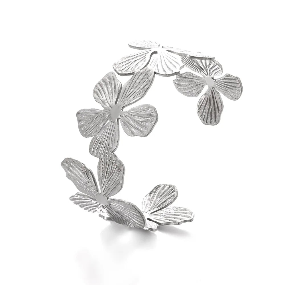 Vintage Flower Bangles For Women Gold Color Stainless Steel Flower Bangles Bracelets Femme Jewelry Party Gift pulseras