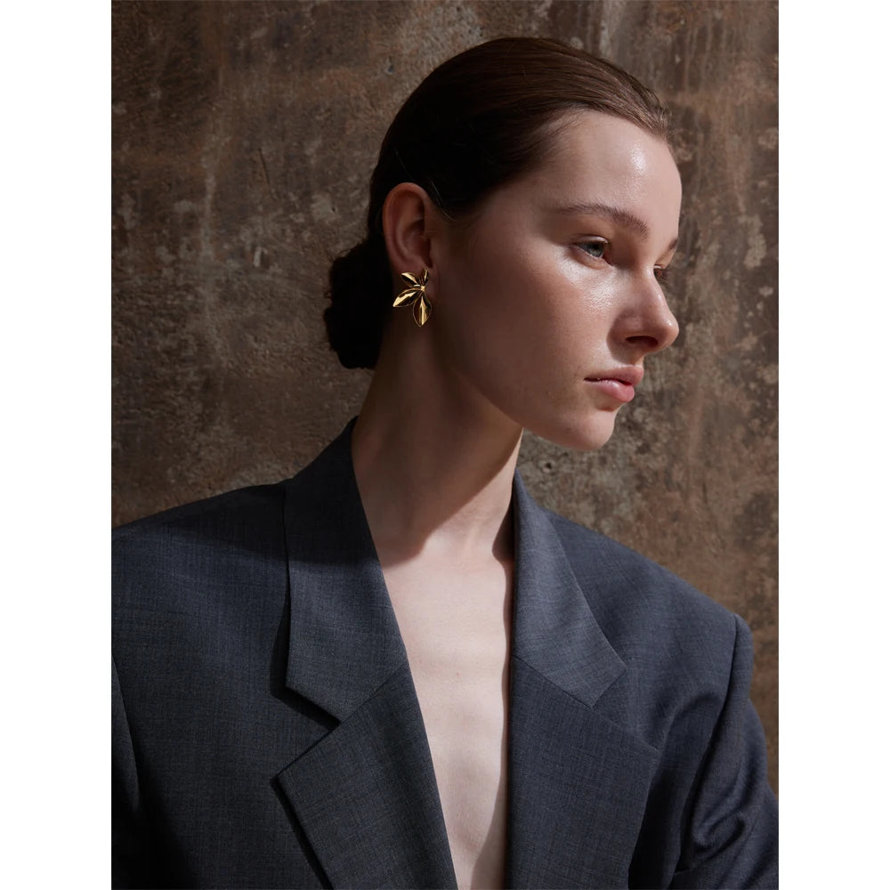 Yhpup אופנה נירוסטה עלים פרח Stud עגילי בהיר אנטי אלרגיה עמיד למים קסם מרקם תכשיטים באיכות גבוהה