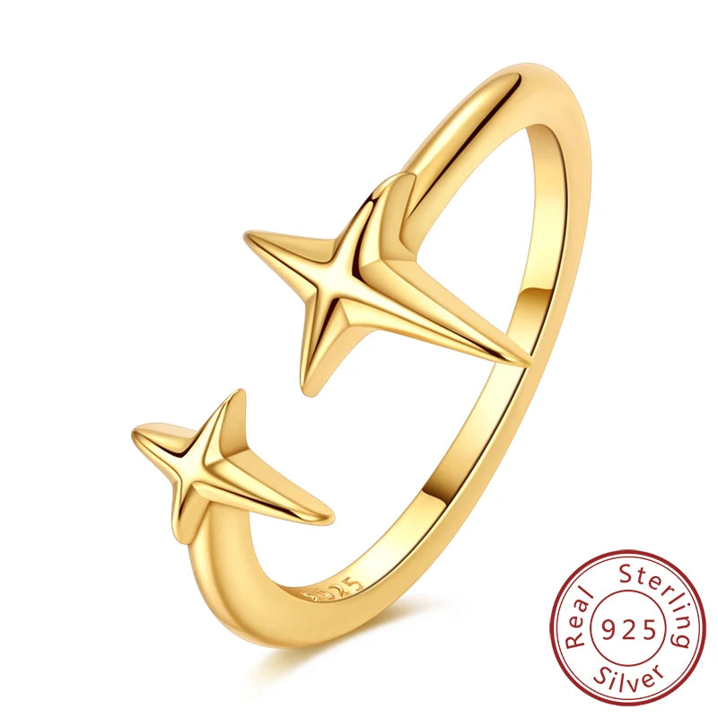 Rings 925 Sterling Silver Gold Star Moon Heart Watch Firefly Ring Adjustable Ring for Original Women Girl Fashion Jewelry Gifts