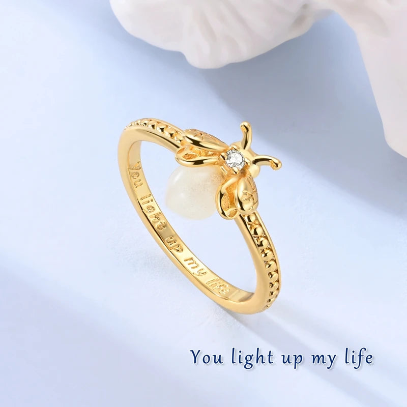 Rings 925 Sterling Silver Gold Star Moon Heart Watch Firefly Ring Adjustable Ring for Original Women Girl Fashion Jewelry Gifts