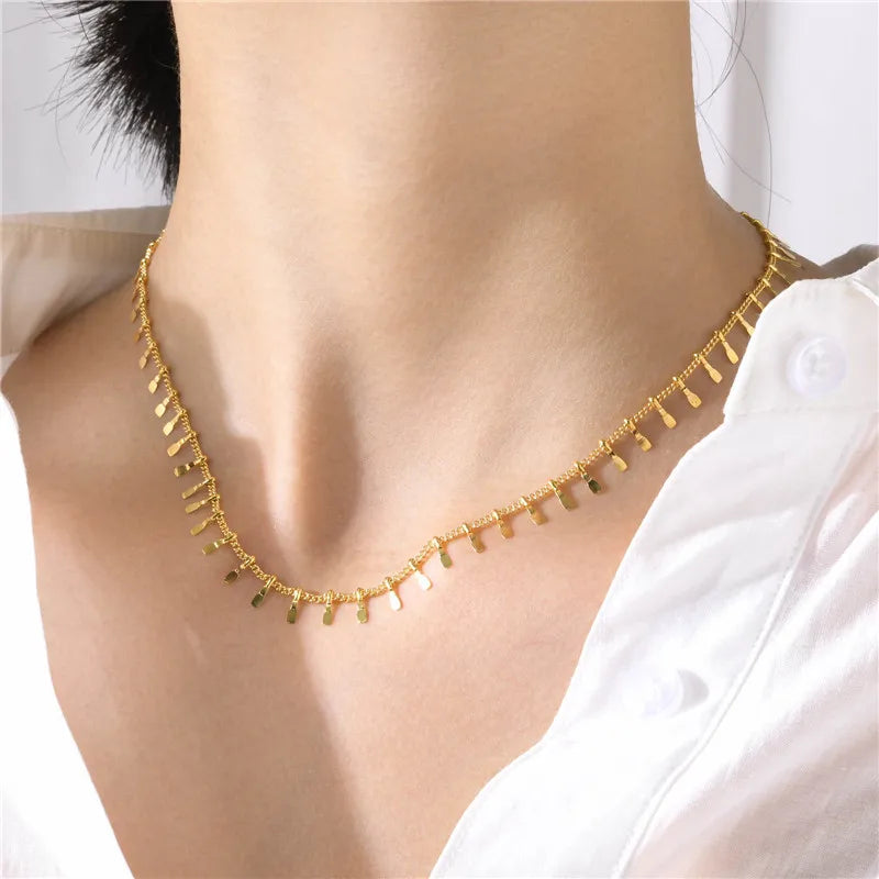 ZORCVENS חדש אופנה זהב צבע 316L נירוסטה שרשראות פרינג' לנשים צווארונים 2023 טרנד אופנה תכשיטי מתנה למסיבה