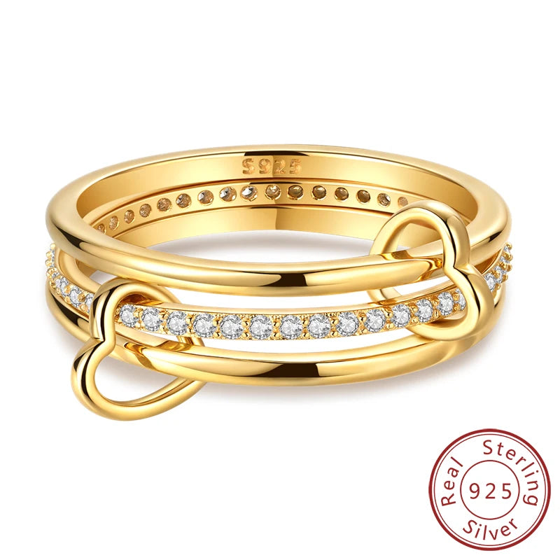 Rings 925 Sterling Silver Gold Star Moon Heart Watch Firefly Ring Adjustable Ring for Original Women Girl Fashion Jewelry Gifts