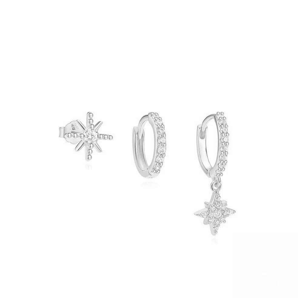 3 יחידות עגילי חישוק תלויים ייחודיים עם זירקונים מעוקבים לנשים עגילי חישוק זעירים עם 3 חורים לא תואמים באוזן